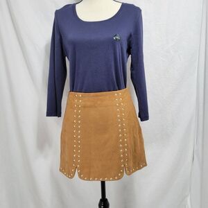 Forever 21 faux suede lined zip mini skirt with studs, size M